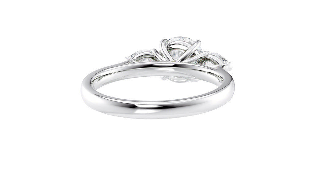 Round and Pear Cut Trilogy Diamond Engagement Ring