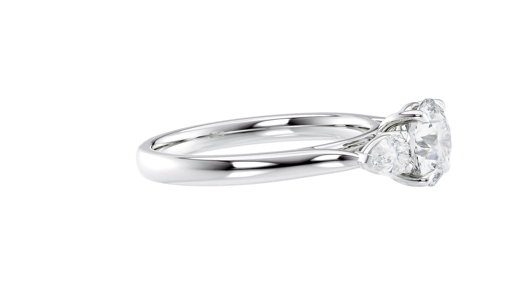 Round and Pear Cut Trilogy Diamond Engagement Ring