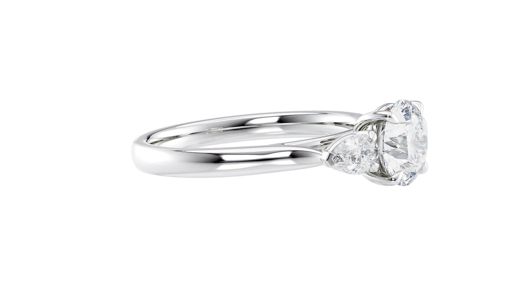 Round and Pear Cut Trilogy Diamond Engagement Ring