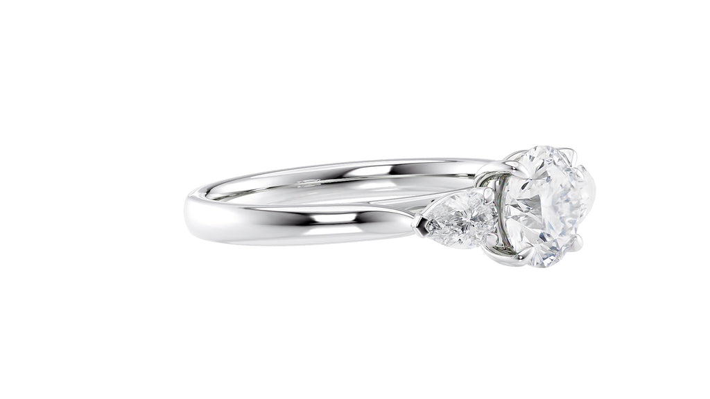 Round and Pear Cut Trilogy Diamond Engagement Ring