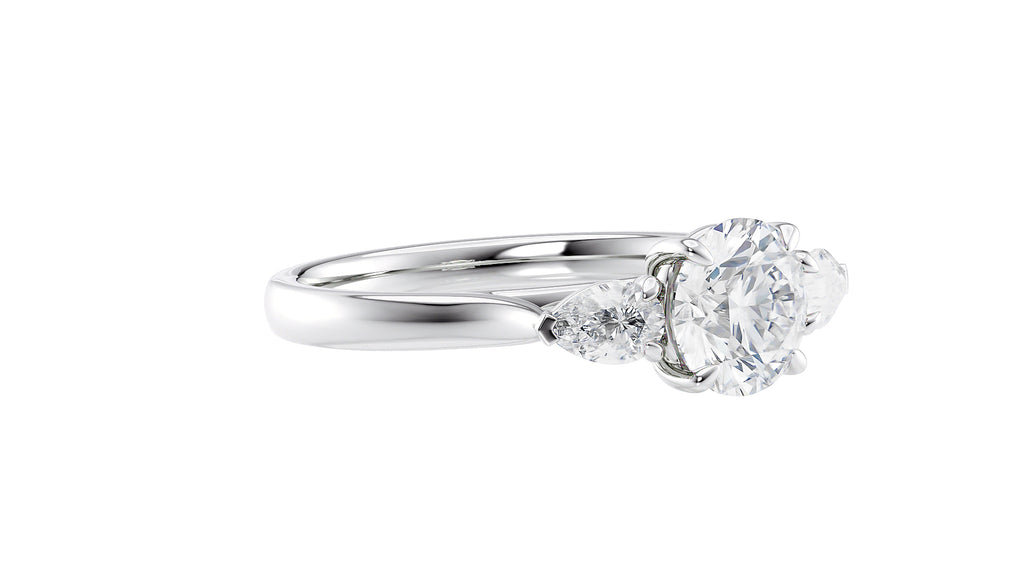 Round and Pear Cut Trilogy Diamond Engagement Ring