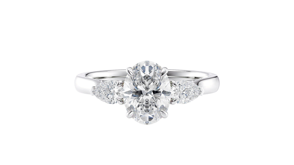 Oval & Pear Cut Trilogy Diamond Engagement Ring