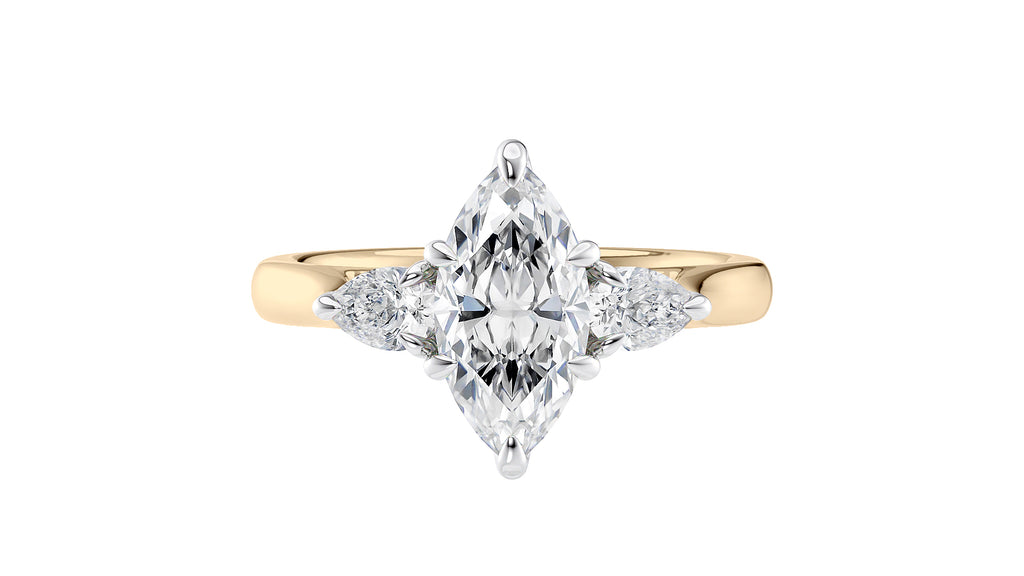 Marquise & Pear Cut 3 Stone Diamond Engagement Ring