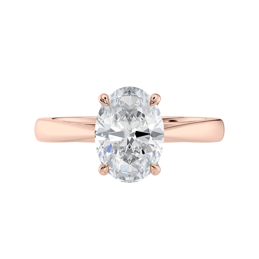 Mined diamond oval engagement ring rose gold front view.