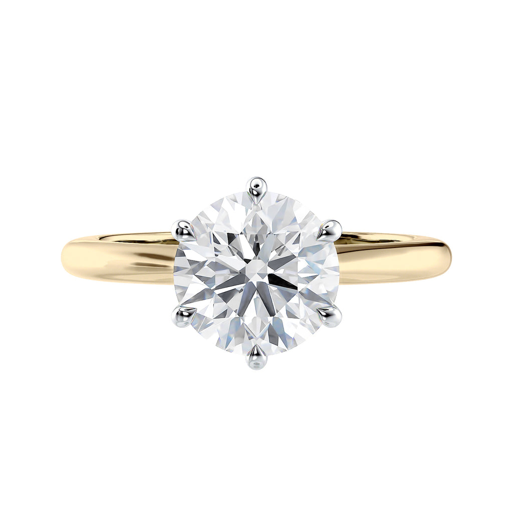 Yellow gold 6 claw solitaire diamond engagement ring front view.
