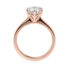 Rose gold 6 claw solitaire diamond engagement ring side view.