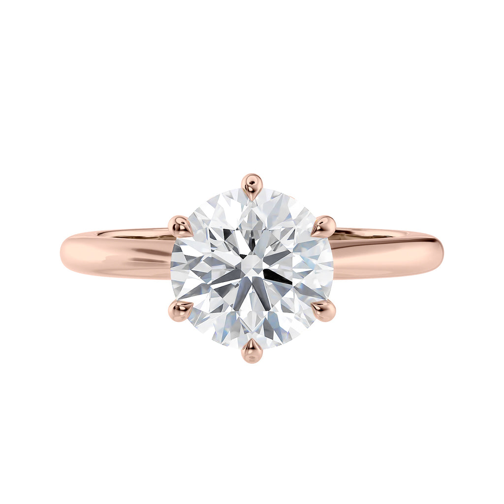 Rose gold 6 claw solitaire diamond engagement ring front view.