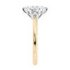 6 claw oval solitaire mined diamond engagement ring yellow gold end view.