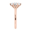 6 claw oval solitaire mined diamond engagement ring rose gold end view.