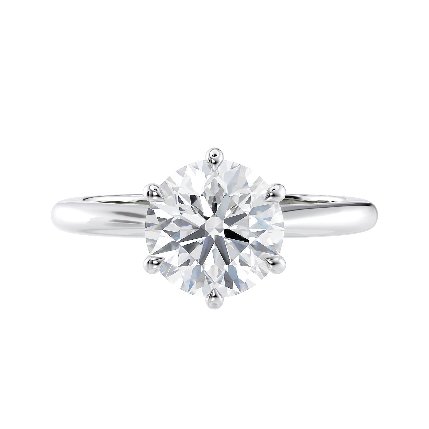 Two carat six claw diamond engagement ring platinum on white background