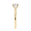 Round brilliant cut diamond 3 stone engagement ring with small side diamonds 18ct gold end view.