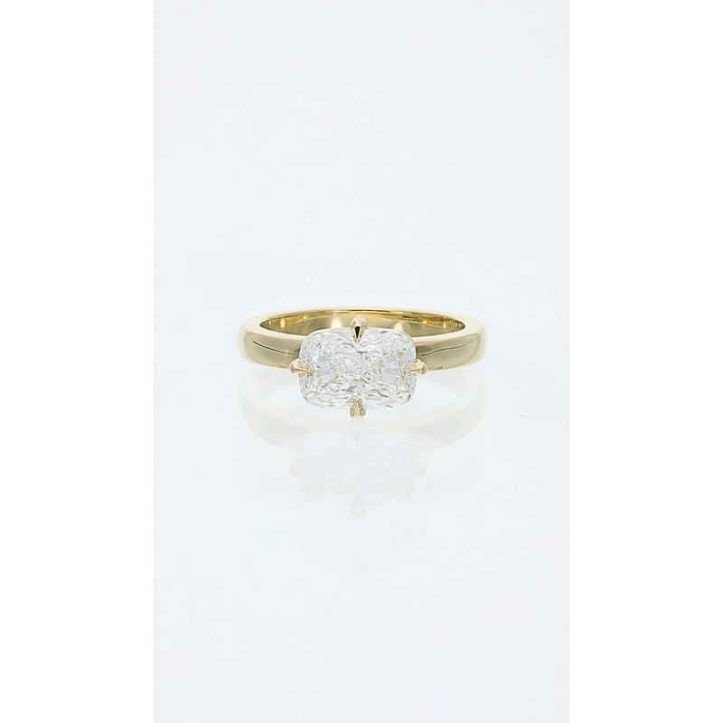 2.08ct east-west elongated cushion cut diamond ring in 18ct gold