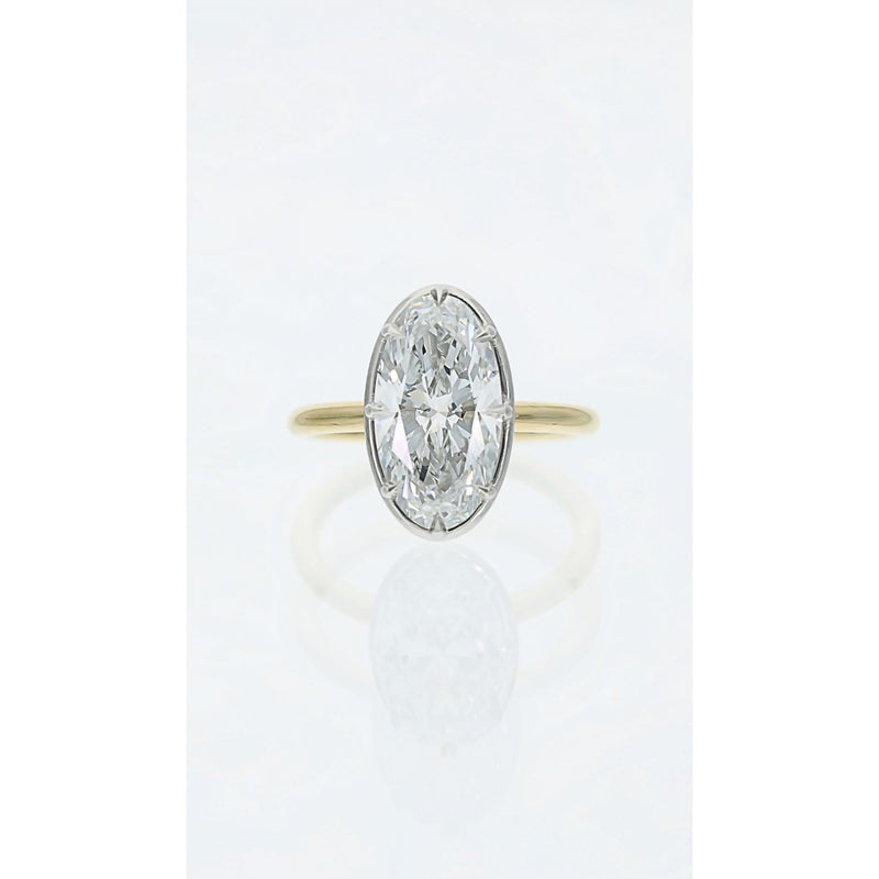 elongated oval diamond ring 4.10ct lab grown platinum setting gold band