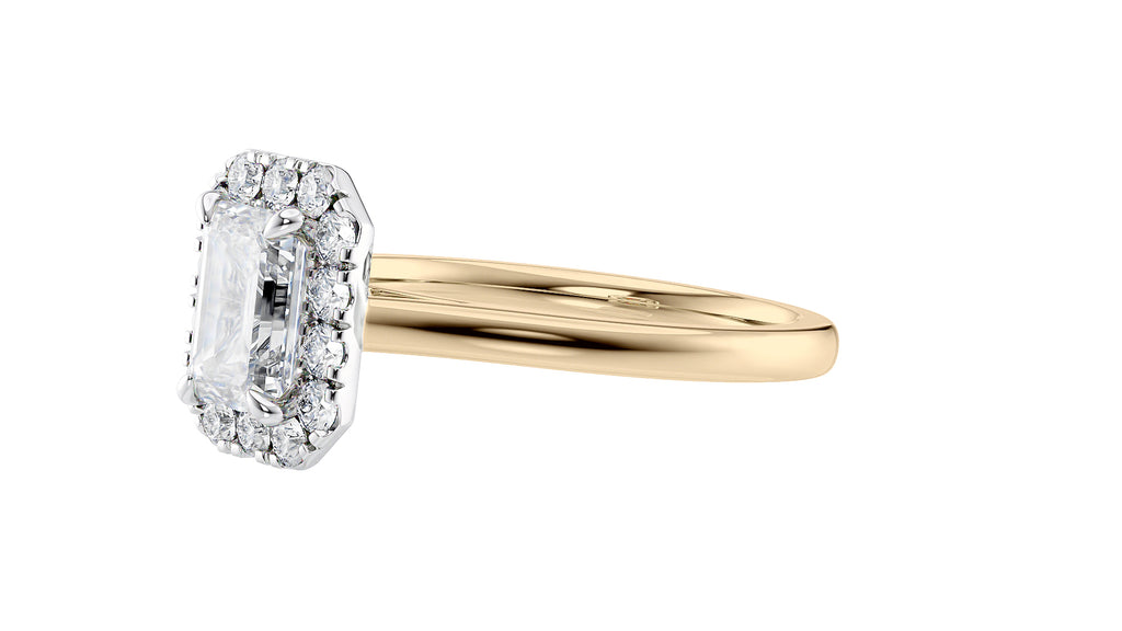 Emerald Cut Halo Plain Band Diamond Engagement Ring