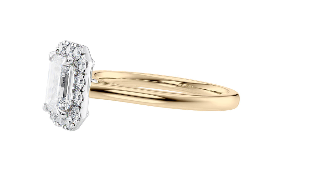 Emerald Cut Halo Plain Band Diamond Engagement Ring
