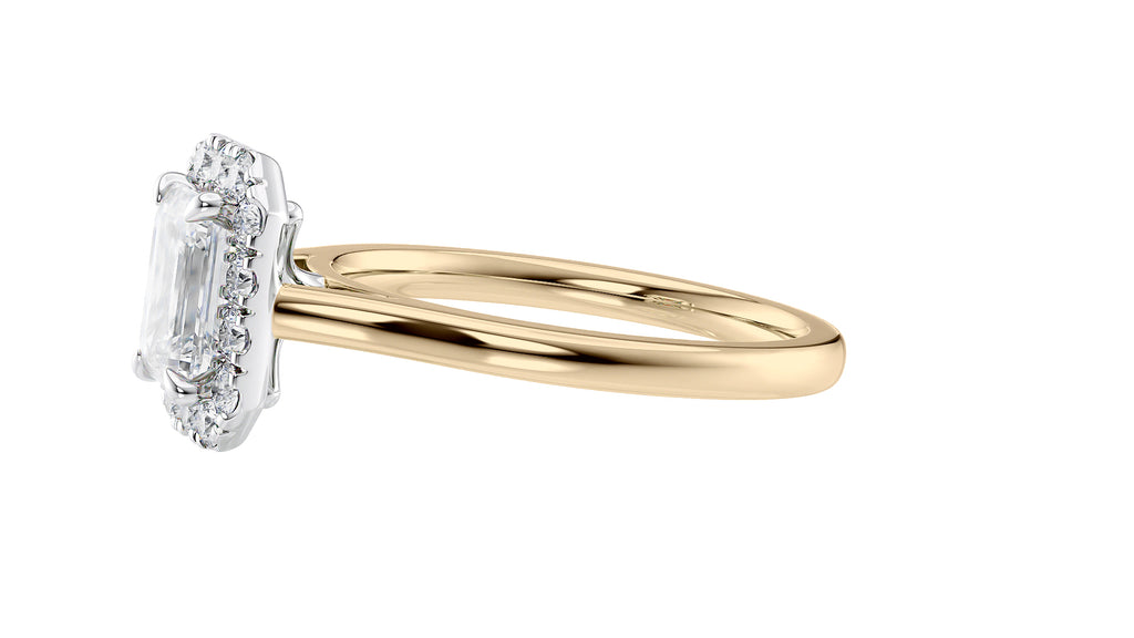 Emerald Cut Halo Plain Band Diamond Engagement Ring