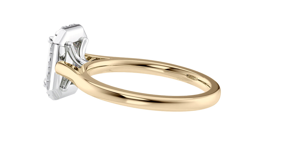 Emerald Cut Halo Plain Band Diamond Engagement Ring