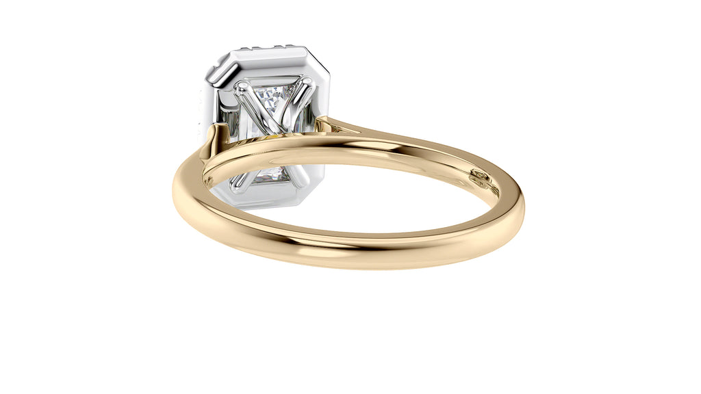 Emerald Cut Halo Plain Band Diamond Engagement Ring