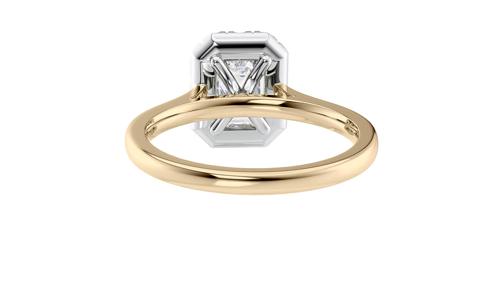 Emerald Cut Halo Plain Band Diamond Engagement Ring