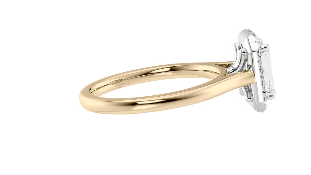 Emerald Cut Halo Plain Band Diamond Engagement Ring