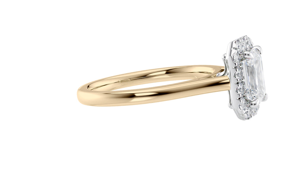Emerald Cut Halo Plain Band Diamond Engagement Ring