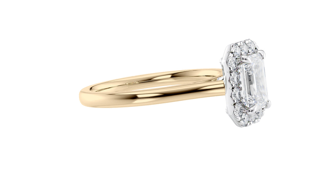 Emerald Cut Halo Plain Band Diamond Engagement Ring