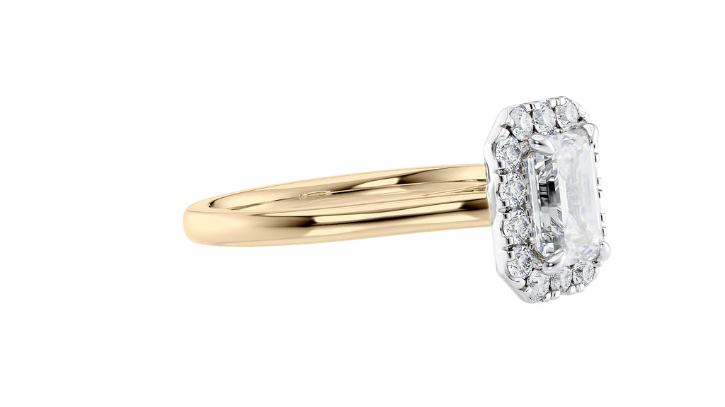 Emerald Cut Halo Plain Band Diamond Engagement Ring