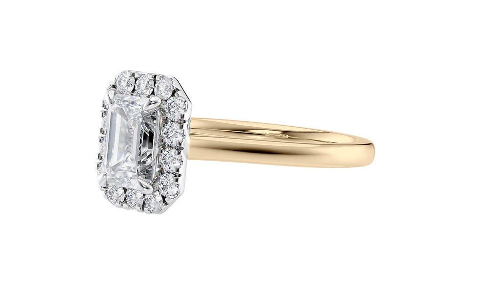 Emerald Cut Halo Plain Band Diamond Engagement Ring