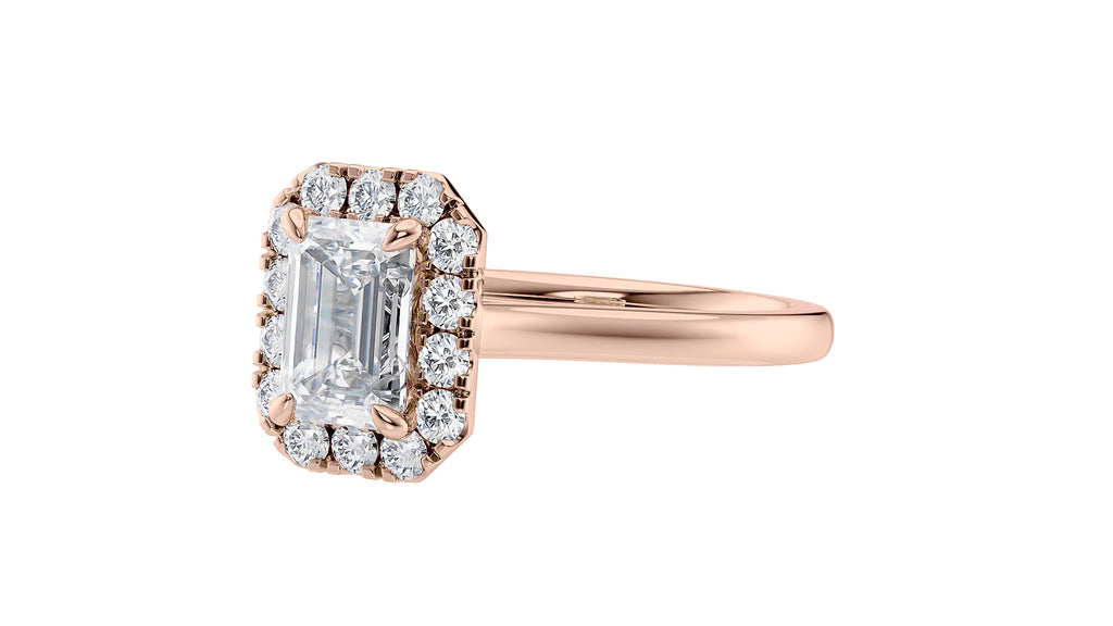 Emerald Cut Halo Plain Band Diamond Engagement Ring