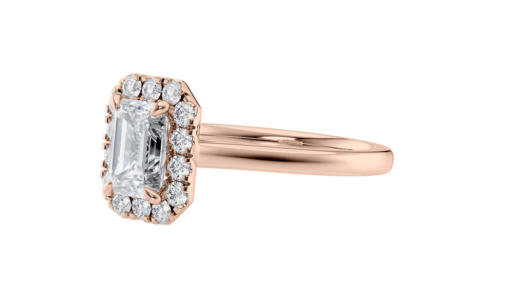 Emerald Cut Halo Plain Band Diamond Engagement Ring