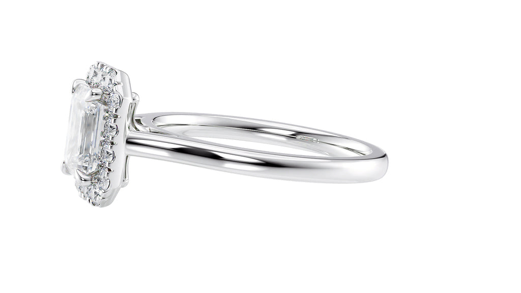 Emerald Cut Halo Plain Band Diamond Engagement Ring