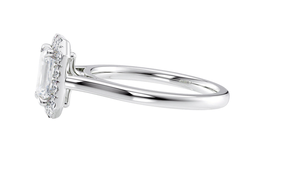 Emerald Cut Halo Plain Band Diamond Engagement Ring