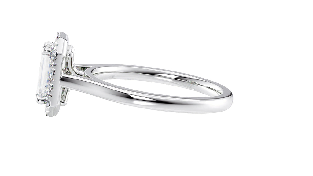 Emerald Cut Halo Plain Band Diamond Engagement Ring