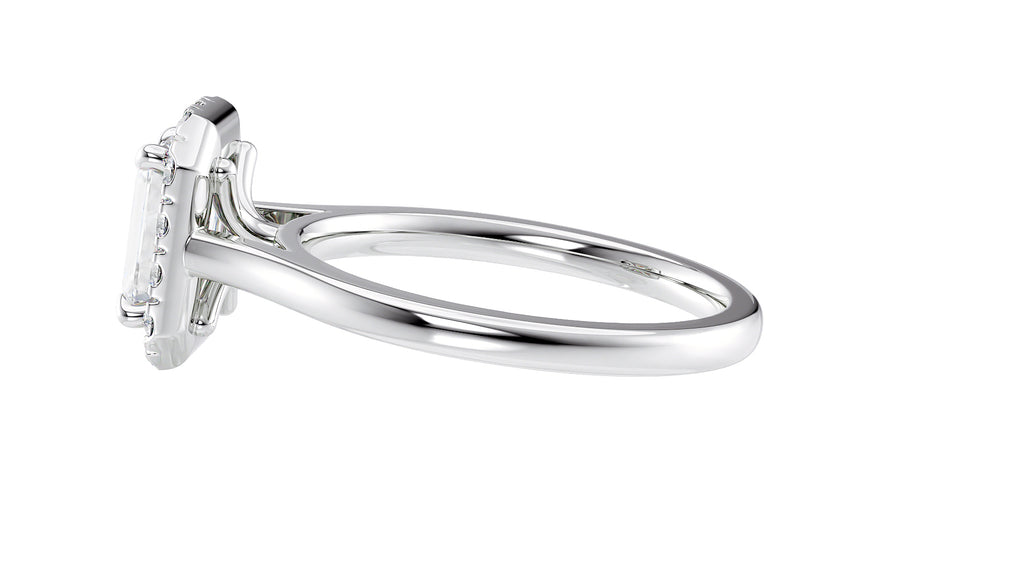 Emerald Cut Halo Plain Band Diamond Engagement Ring