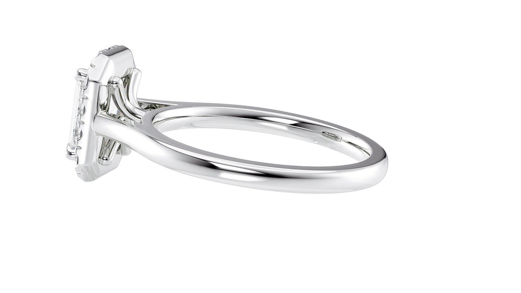 Emerald Cut Halo Plain Band Diamond Engagement Ring
