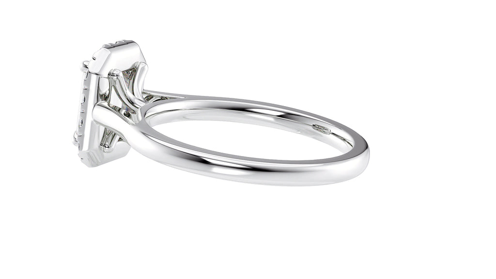 Emerald Cut Halo Plain Band Diamond Engagement Ring