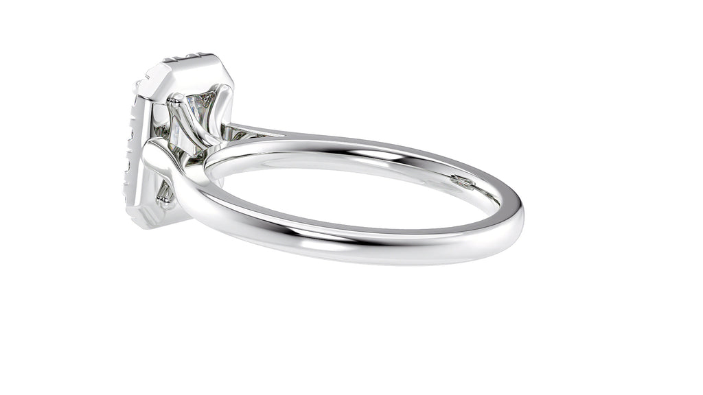 Emerald Cut Halo Plain Band Diamond Engagement Ring