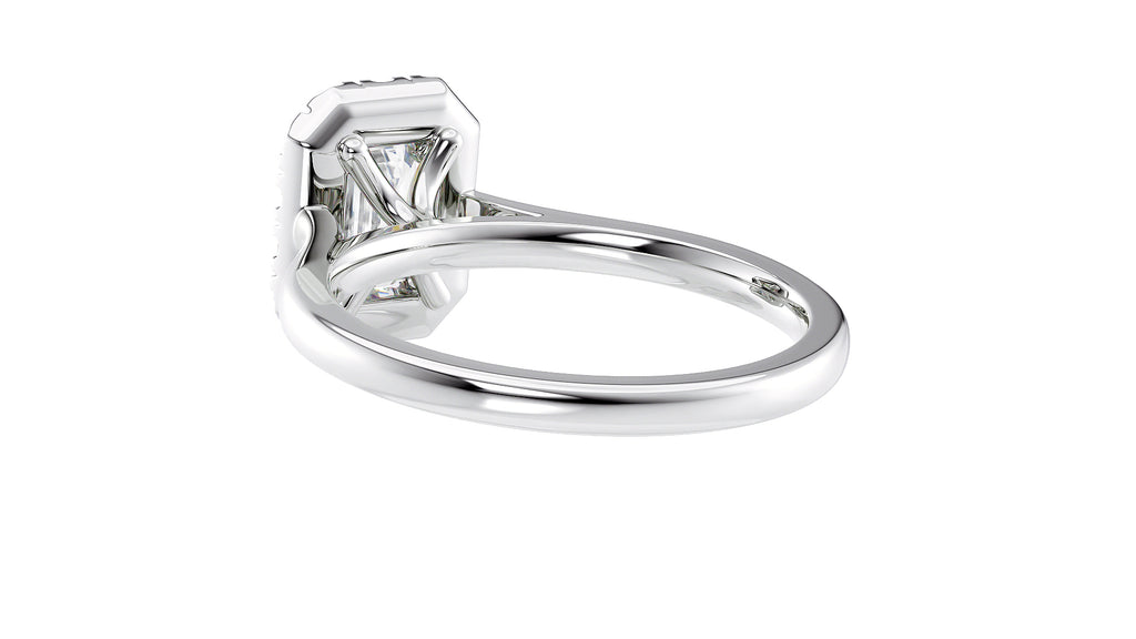 Emerald Cut Halo Plain Band Diamond Engagement Ring
