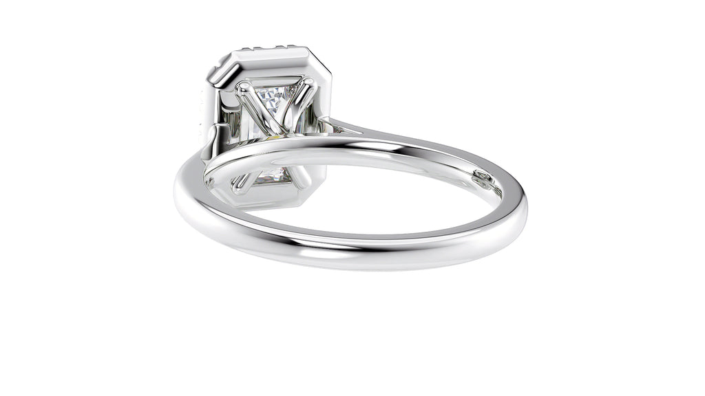 Emerald Cut Halo Plain Band Diamond Engagement Ring