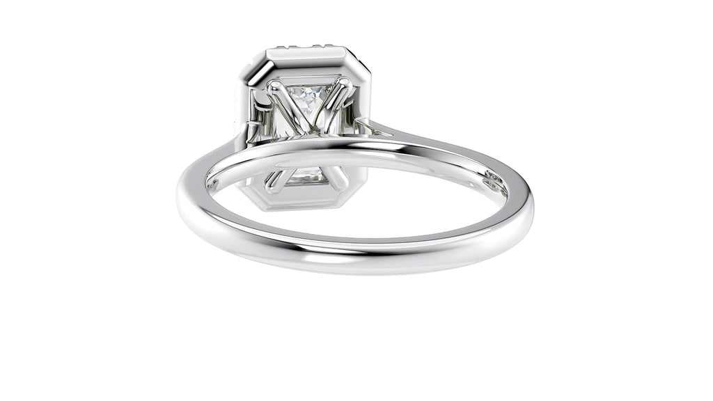 Emerald Cut Halo Plain Band Diamond Engagement Ring