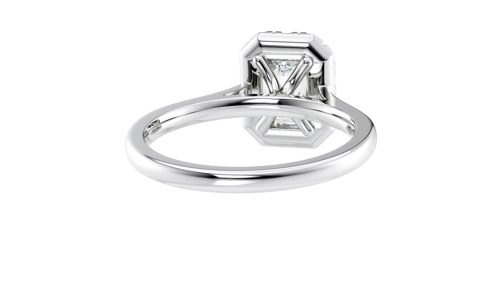 Emerald Cut Halo Plain Band Diamond Engagement Ring