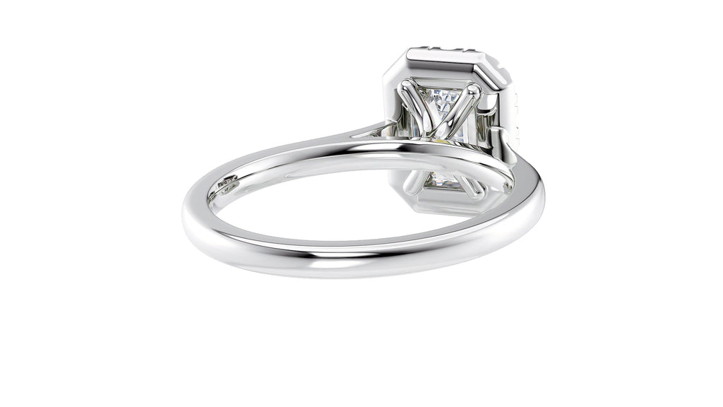 Emerald Cut Halo Plain Band Diamond Engagement Ring