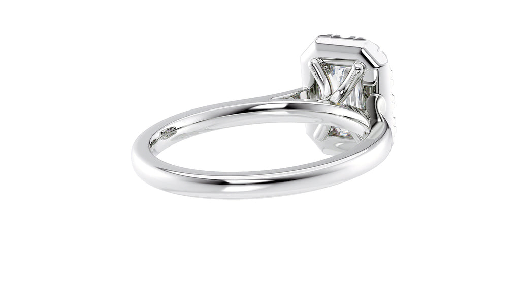 Emerald Cut Halo Plain Band Diamond Engagement Ring