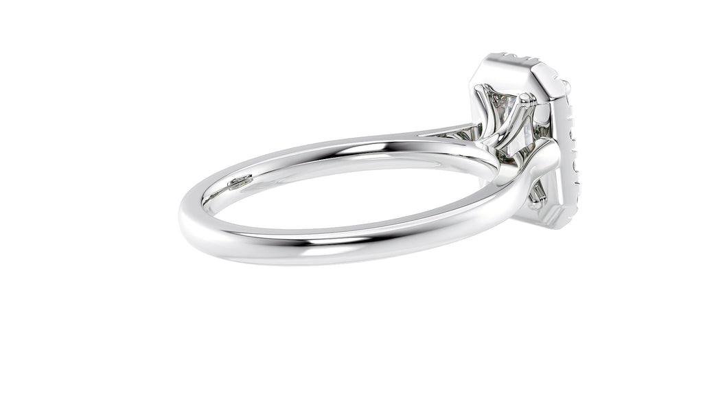 Emerald Cut Halo Plain Band Diamond Engagement Ring