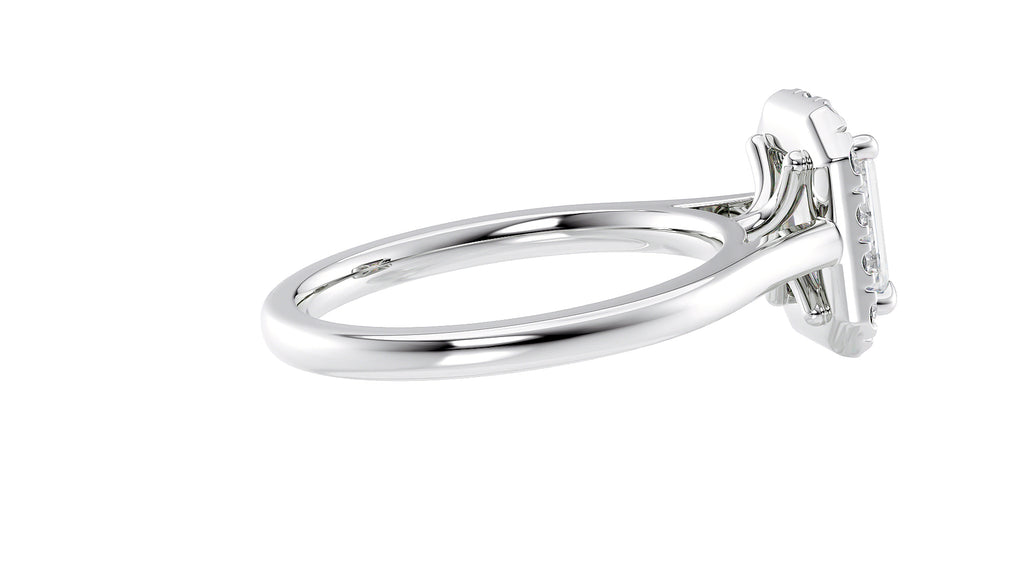 Emerald Cut Halo Plain Band Diamond Engagement Ring