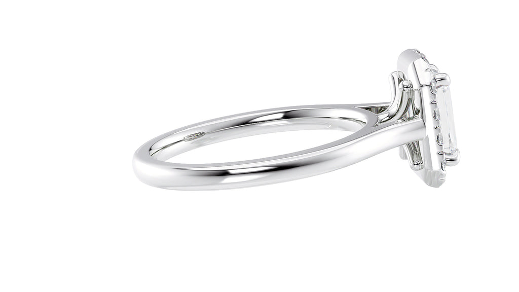 Emerald Cut Halo Plain Band Diamond Engagement Ring
