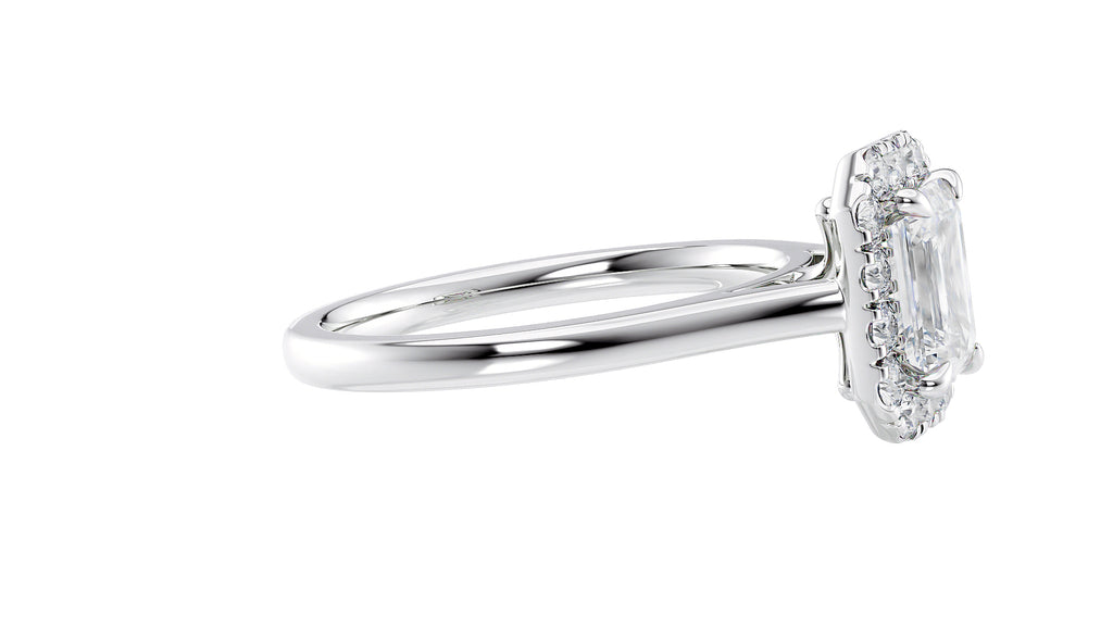 Emerald Cut Halo Plain Band Diamond Engagement Ring