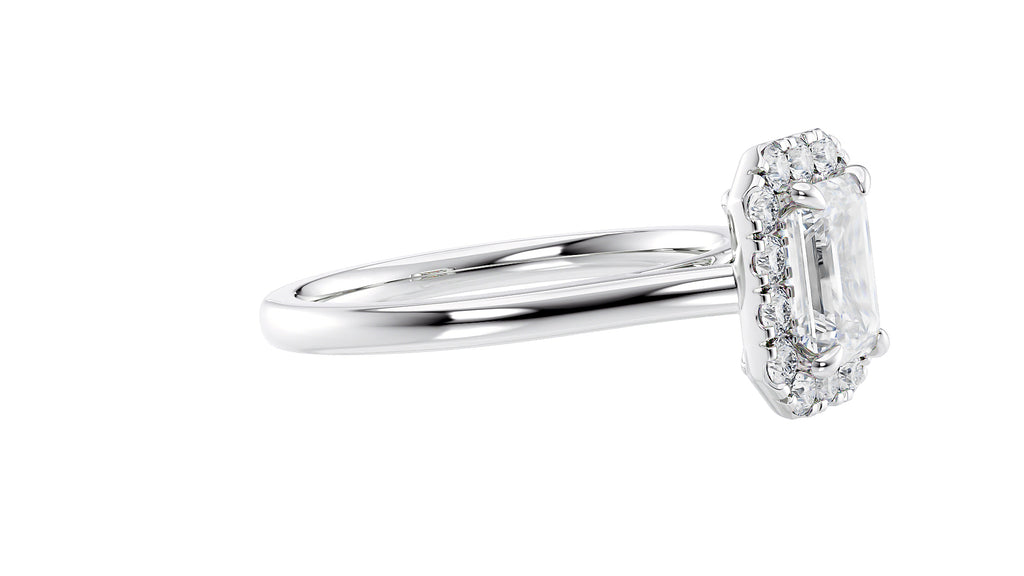 Emerald Cut Halo Plain Band Diamond Engagement Ring