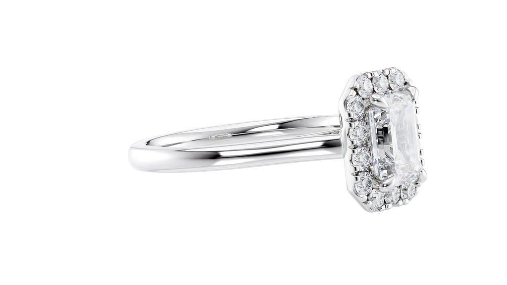 Emerald Cut Halo Plain Band Diamond Engagement Ring
