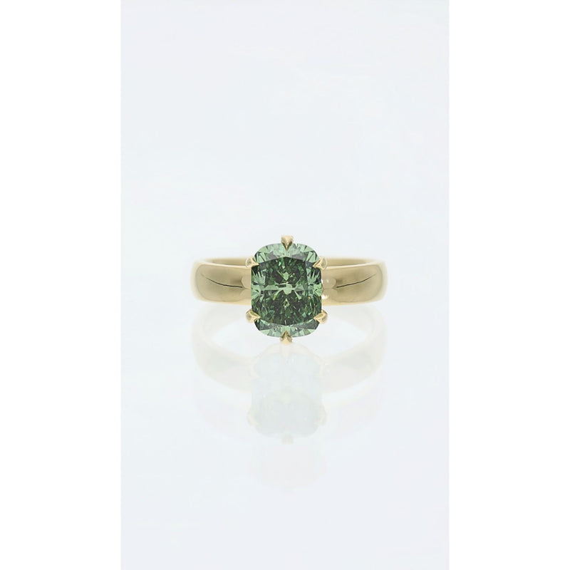 Green Cushion Cut Diamond Ring in 18ct Gold